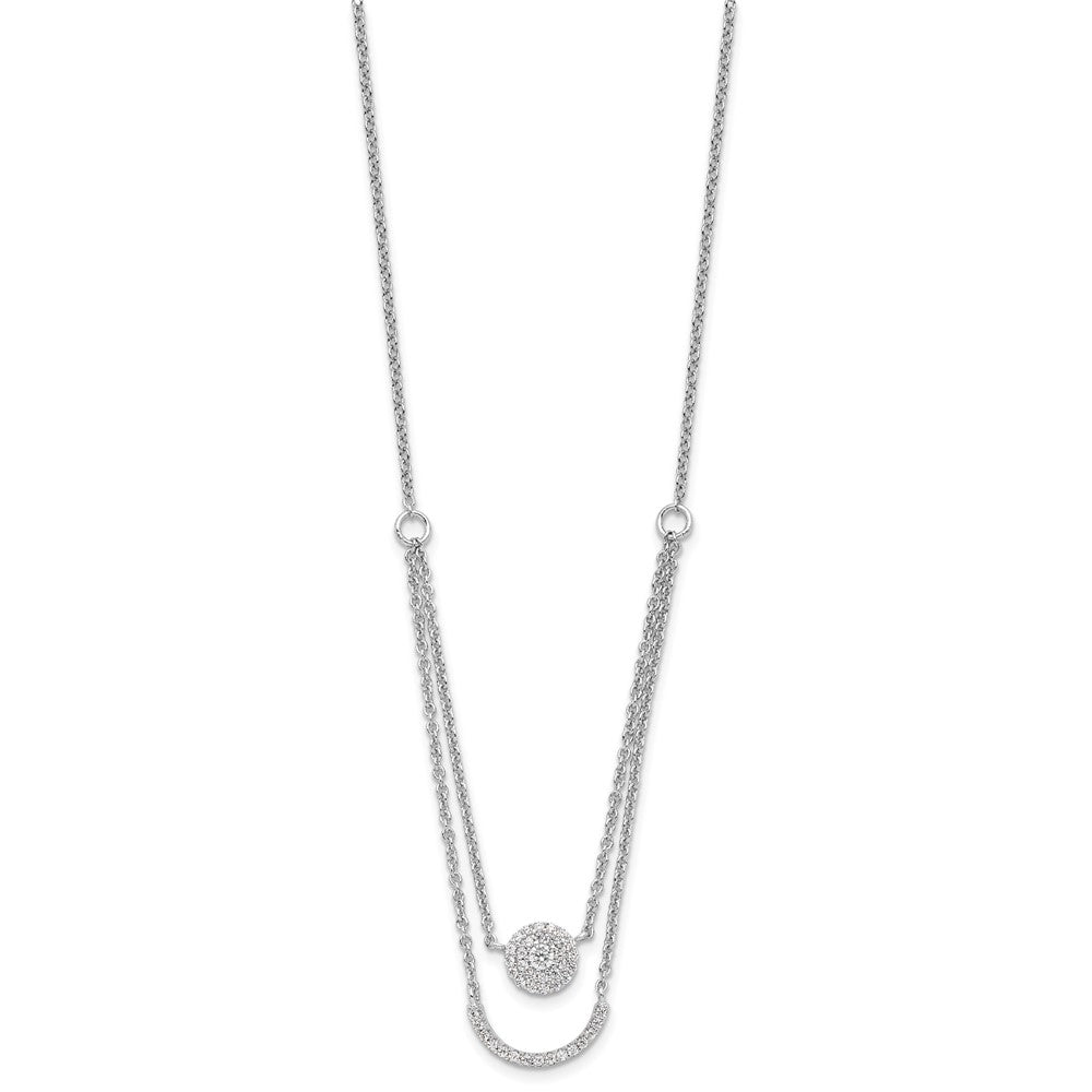 Sterling Silver Rhod-plated Two Strand CZ Circle 16in 1.5in ext Necklace