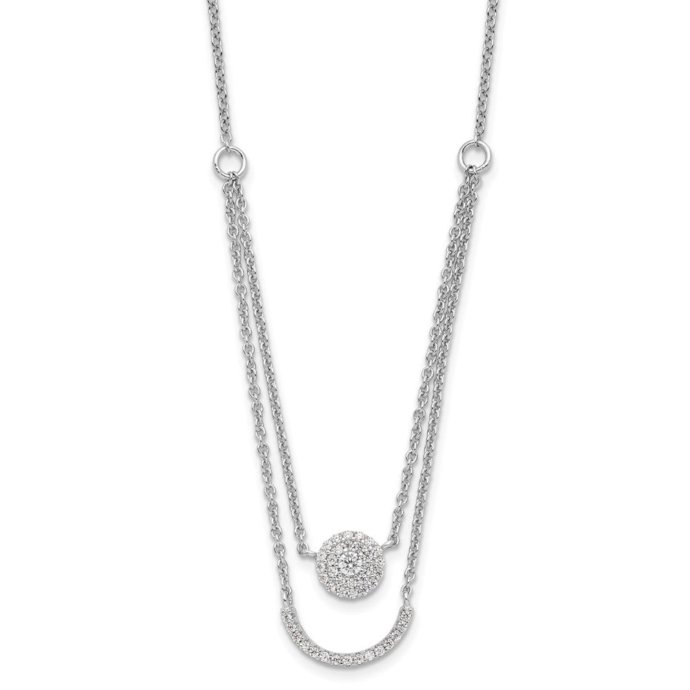 Sterling Silver Rhod-plated Two Strand CZ Circle 16in 1.5in ext Necklace