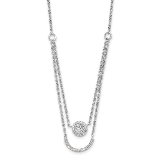 Sterling Silver Rhod-plated Two Strand CZ Circle 16in 1.5in ext Necklace