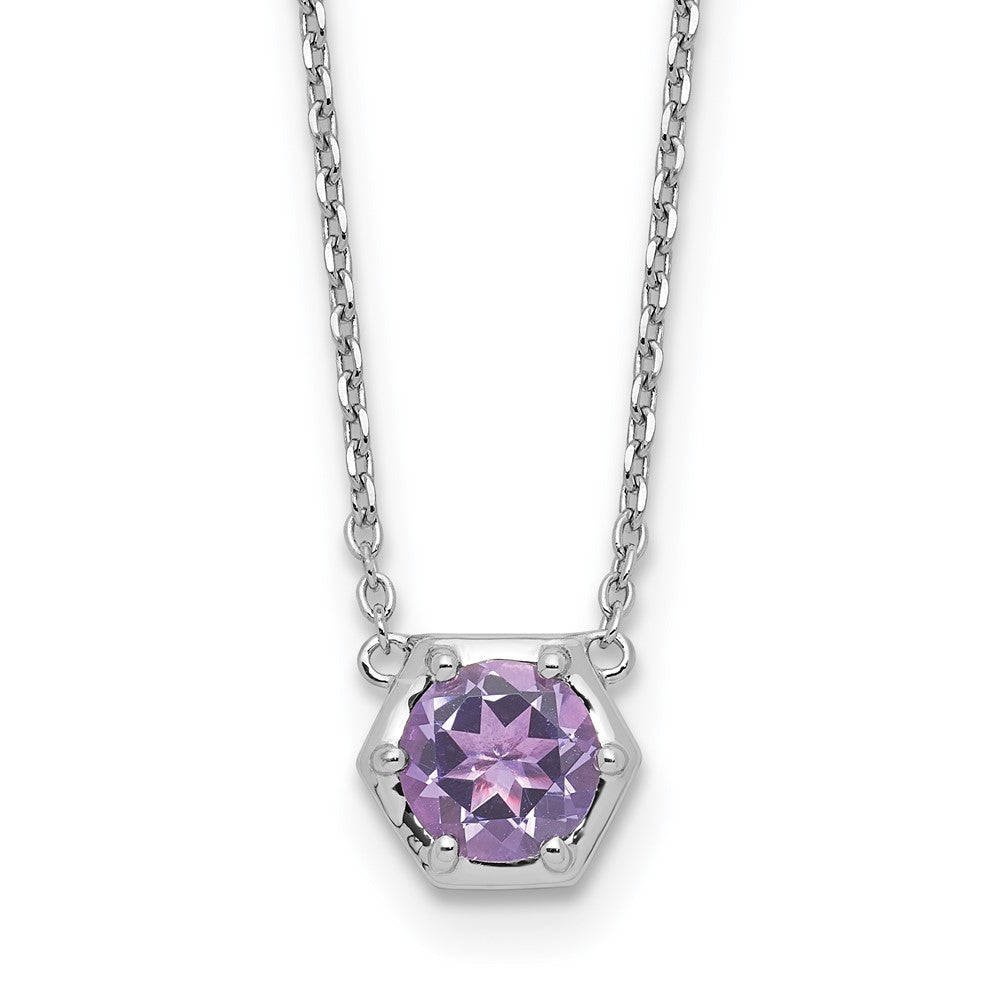 Sterling Silver Rhodium-plated Polished Amethyst Necklace