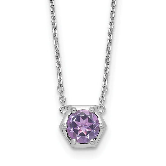 Sterling Silver Rhodium-plated Polished Amethyst Necklace