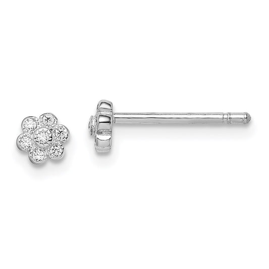 Sterling Silver Madi K RH-plated CZ Flower Children's Post Earrings