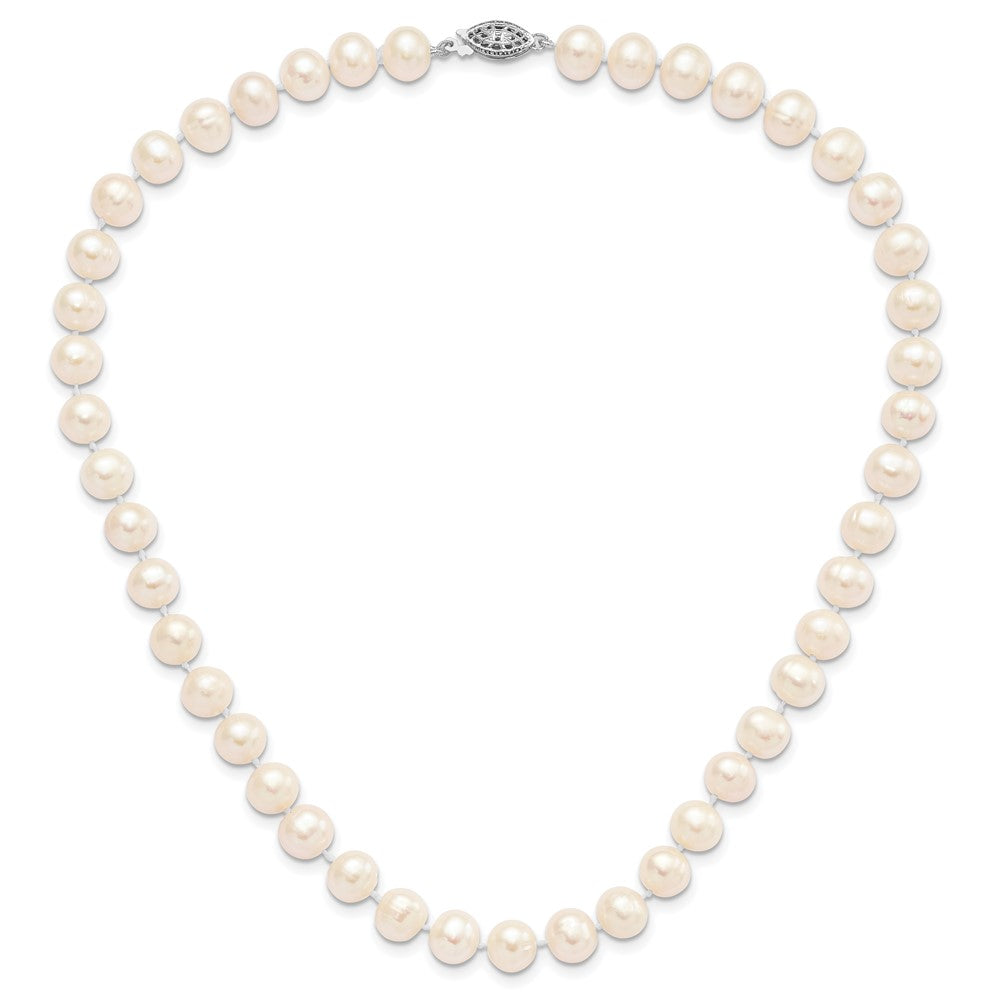 Sterling Silver Rhodium-plated 8-9mm White Near-Round Freshwater Cultured Pearl 24 inch Necklace