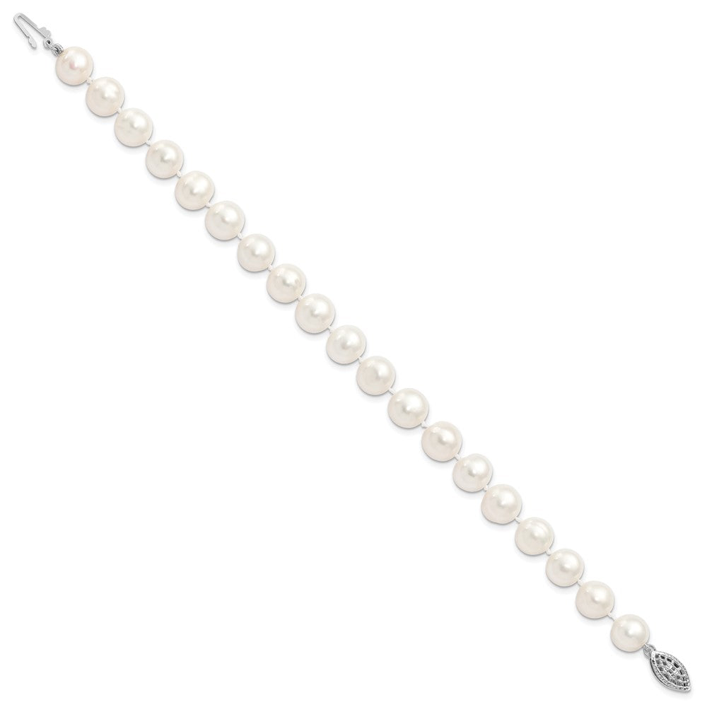 Sterling Silver Rhodium-plated 9-10mm White Near-Round Freshwater Cultured Pearl 7.25 inch Bracelet