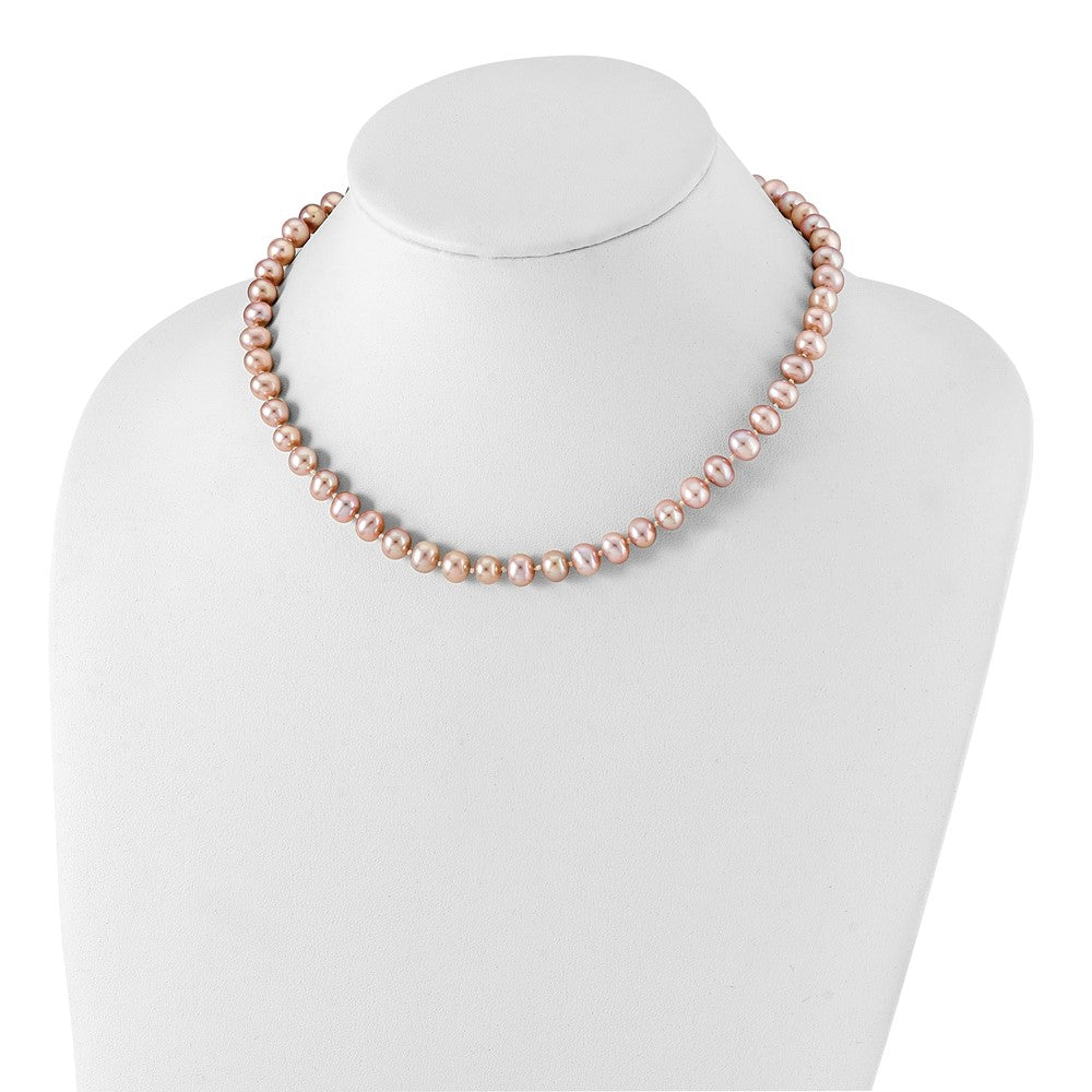 Sterling Silver Rhodium-plated 7-8mm Purple Near-Round Freshwater Cultured Pearl 18 inch Necklace
