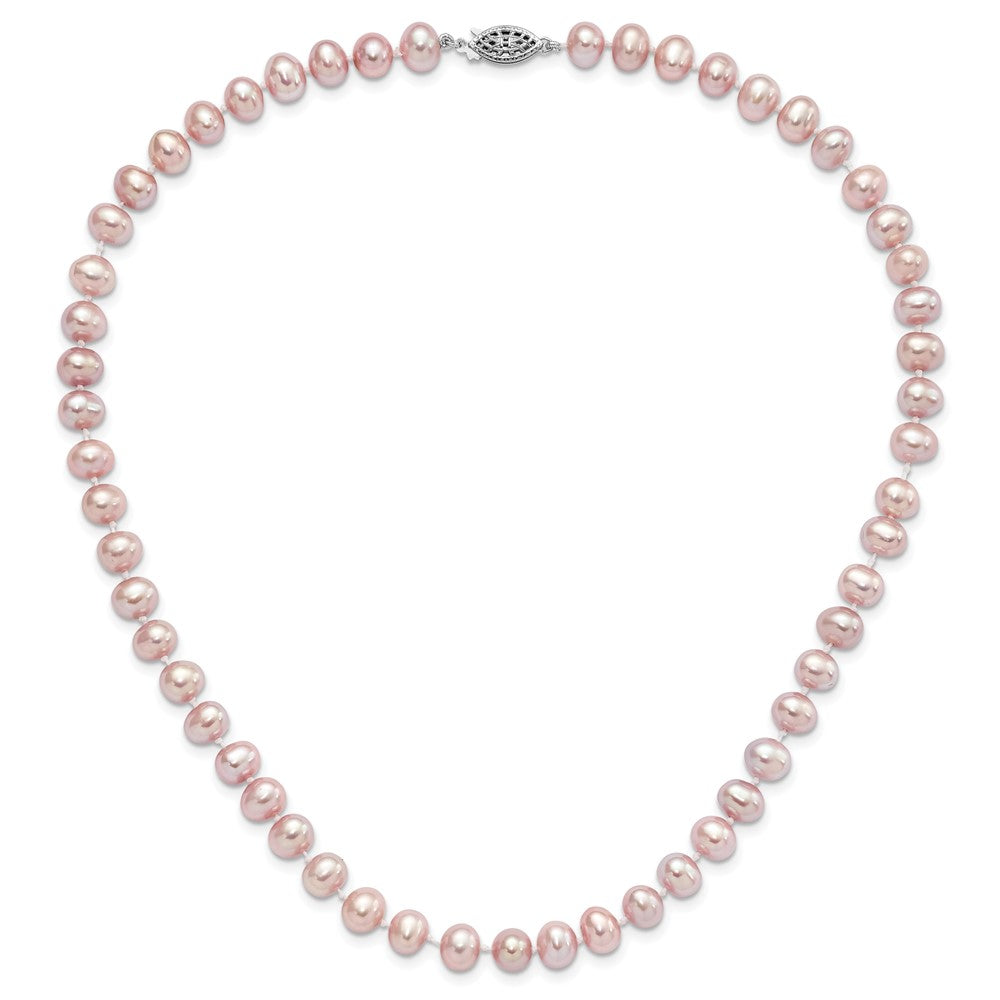 Sterling Silver Rhodium-plated 7-8mm Purple Near-Round Freshwater Cultured Pearl 20 inch Necklace