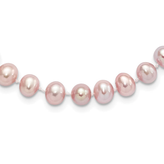 Sterling Silver Rhodium-plated 7-8mm Purple Near-Round Freshwater Cultured Pearl 18 inch Necklace