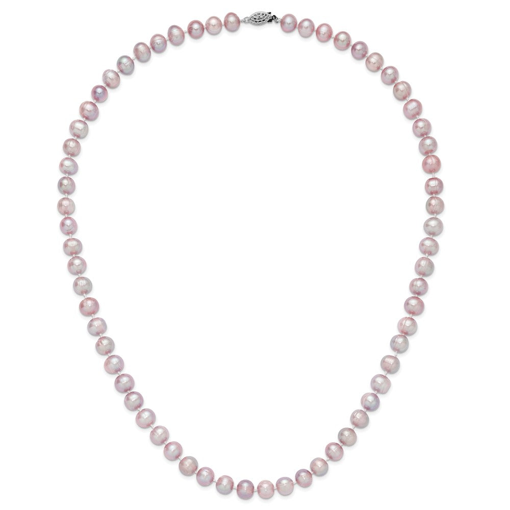 Sterling Silver Rhodium-plated 9-10mm Purple Near-Round Freshwater Cultured Pearl 24 inch Necklace