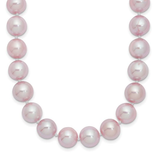 Sterling Silver Rhodium-plated 9-10mm Purple Near-Round Freshwater Cultured Pearl 24 inch Necklace