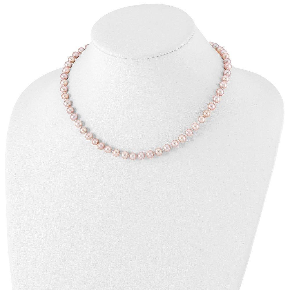 Sterling Silver Rhodium-plated 6-7mm Purple Near-Round Freshwater Cultured Pearl 18 inch Necklace