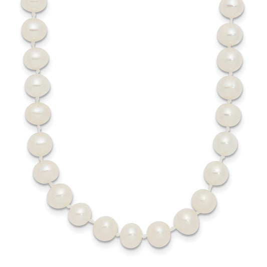 Sterling Silver Rhodium-plated 5-6mm White Near-Round Freshwater Cultured Pearl 20 inch Necklace