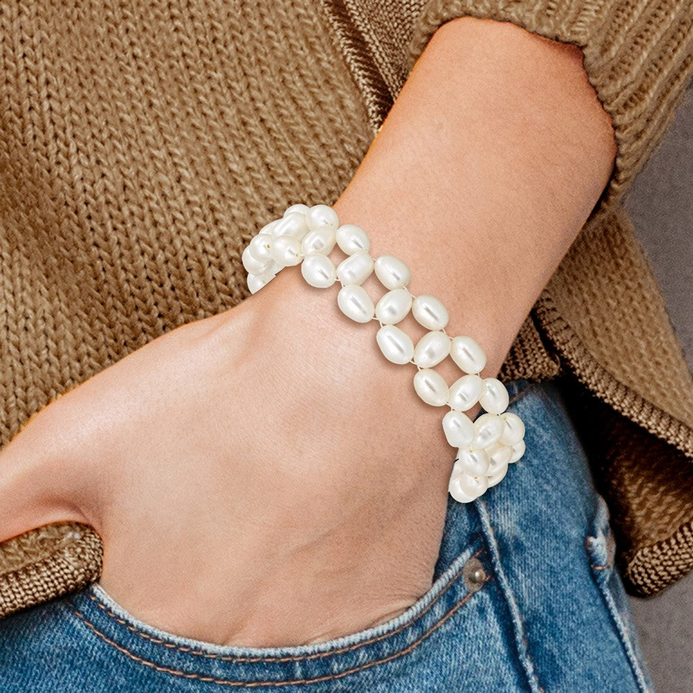 6-7mm White Rice Freshwater Cultured Pearl Stretch Bracelet