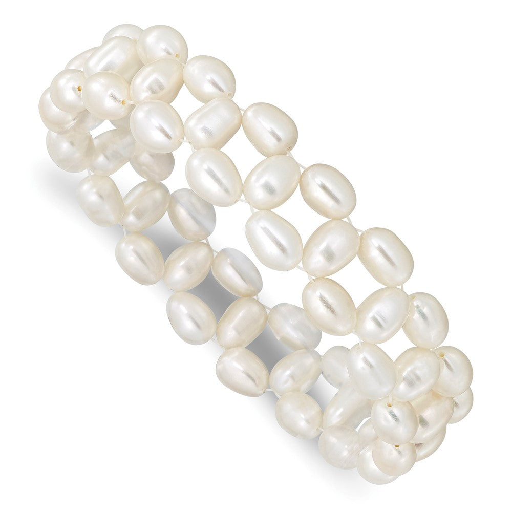 6-7mm White Rice Freshwater Cultured Pearl Stretch Bracelet