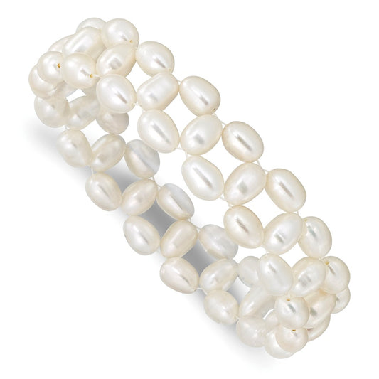6-7mm White Rice Freshwater Cultured Pearl Stretch Bracelet