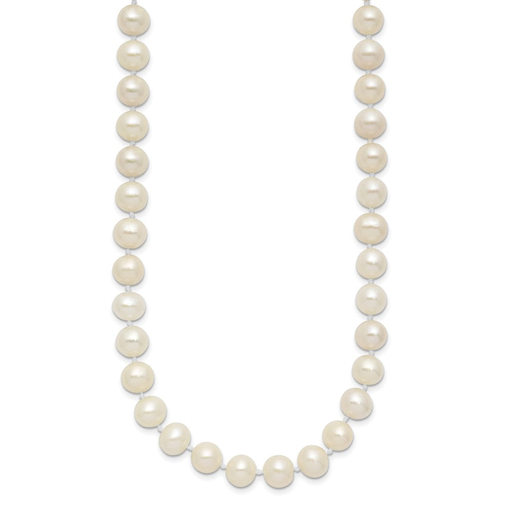 Sterling Silver Rhodium-plated 7-8mm White Near-Round Freshwater Cultured Pearl 16 inch Necklace