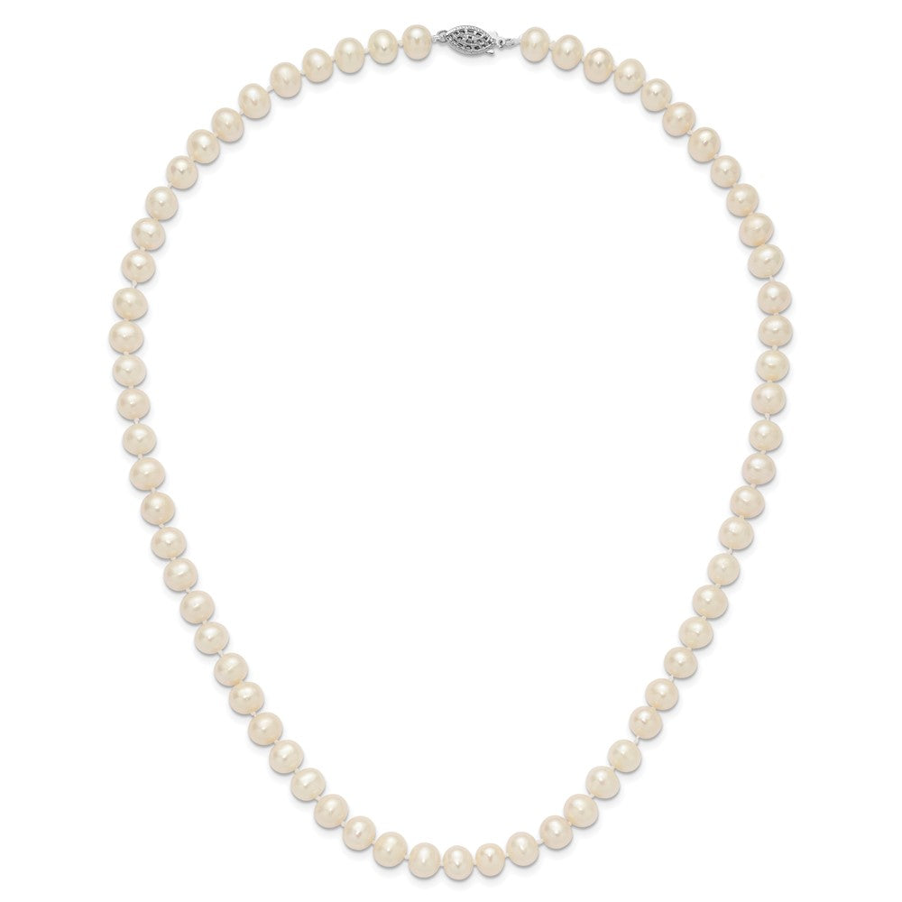 Sterling Silver Rhodium-plated 7-8mm White Near-Round Freshwater Cultured Pearl 20 inch Necklace