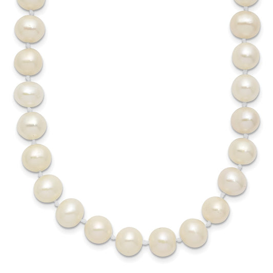 Sterling Silver Rhodium-plated 7-8mm White Near-Round Freshwater Cultured Pearl 18 inch Necklace