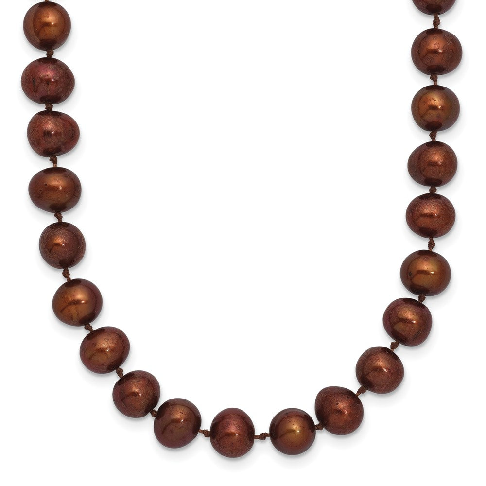 Sterling Silver Rhodium-plated 6-7mm Brown Near-Round Freshwater Cultured Pearl 18 inch Necklace