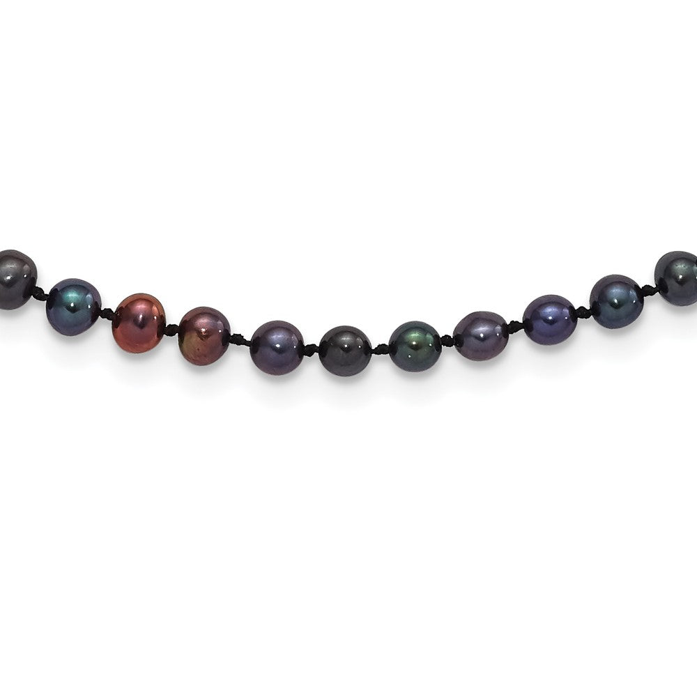 Sterling Silver Rhodium-plated 4-5mm Black Near-Round Freshwater Cultured Pearl 20 inch Necklace