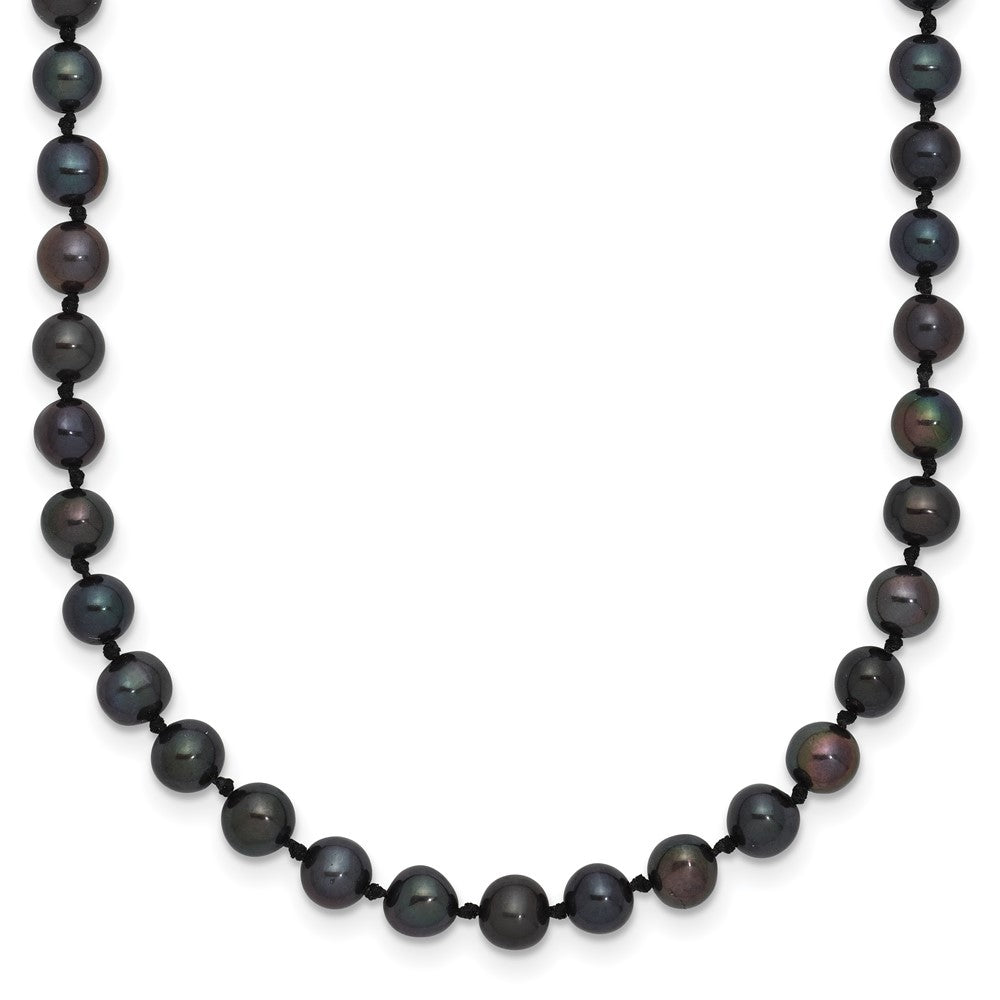 Sterling Silver Rhodium-plated 4-5mm Black Near-Round Freshwater Cultured Pearl 20 inch Necklace