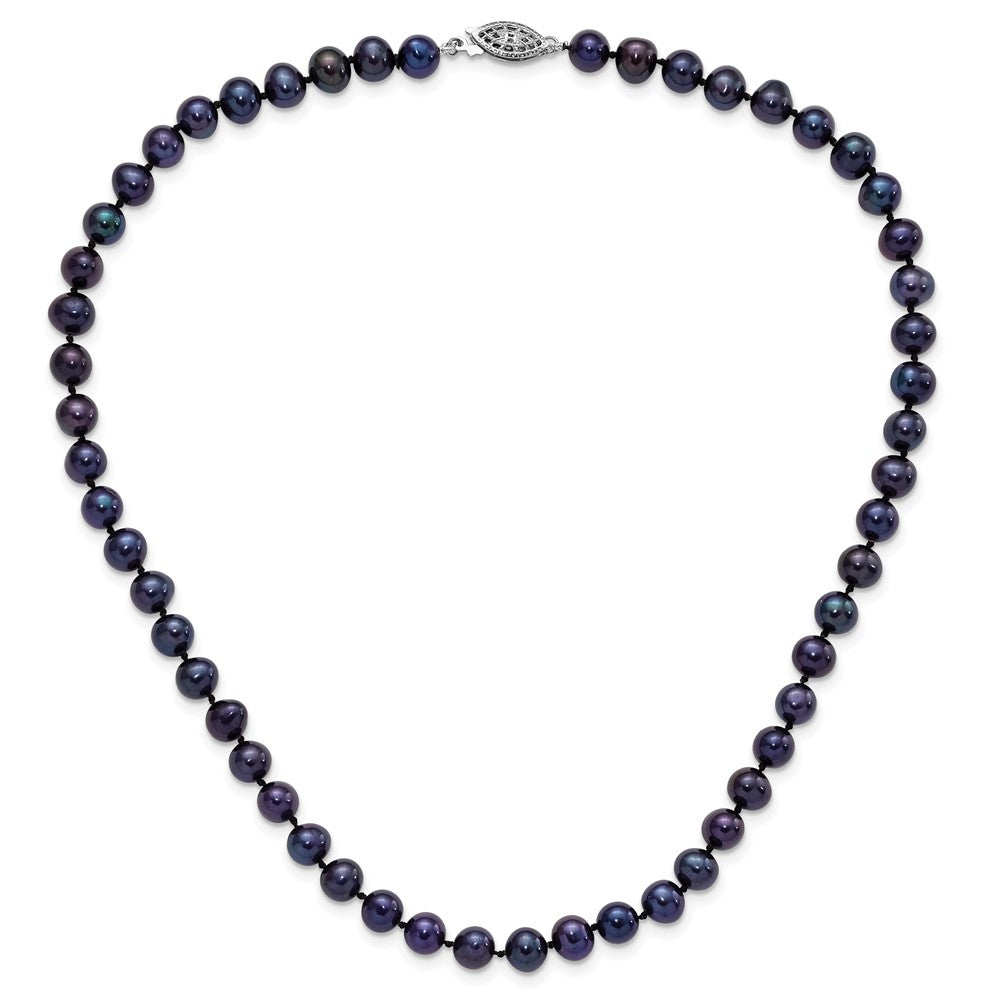 Sterling Silver Rhodium-plated 6-7mm Black Near-Round Freshwater Cultured Pearl 16 inch Necklace