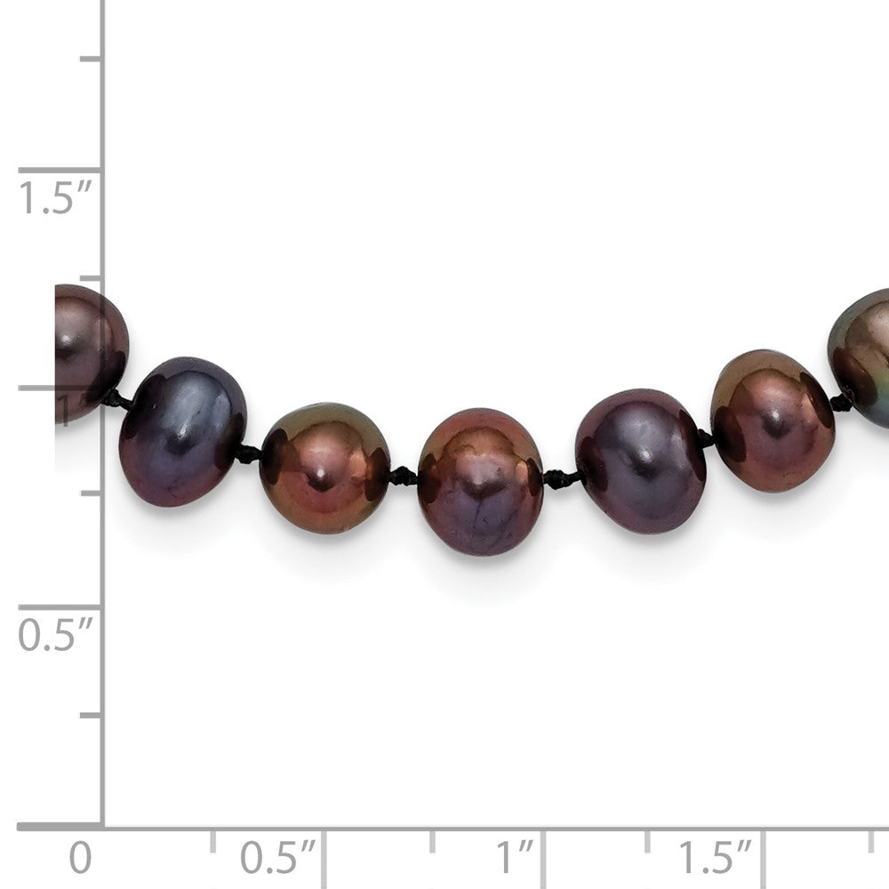 Sterling Silver Rhodium-plated 7-8mm Black Near-Round Freshwater Cultured Pearl 18 inch Necklace