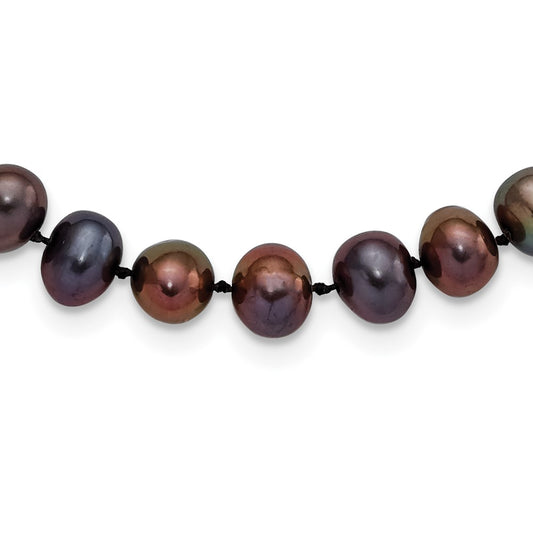 Sterling Silver Rhodium-plated 7-8mm Black Near-Round Freshwater Cultured Pearl 24 inch Necklace
