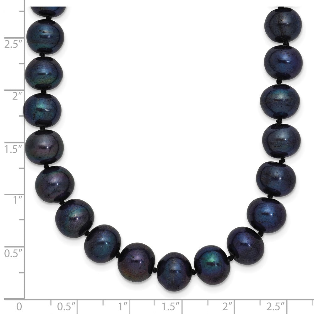 Sterling Silver Rhodium-plated 8-9mm Black Near-Round Freshwater Cultured Pearl 16 inch Necklace