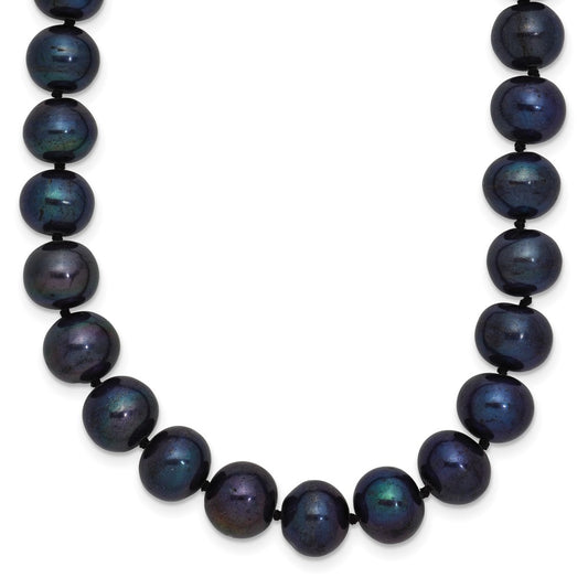 Sterling Silver Rhodium-plated 8-9mm Black Near-Round Freshwater Cultured Pearl 16 inch Necklace