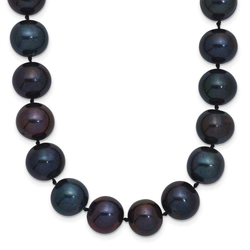 Sterling Silver Rhodium-plated 10-11mm Black Near-Round Freshwater Cultured Pearl 18 inch Necklace
