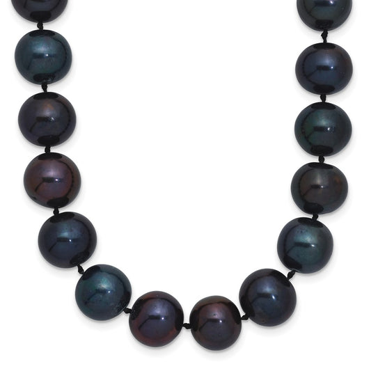 Sterling Silver Rhodium-plated 10-11mm Black Near-Round Freshwater Cultured Pearl 18 inch Necklace