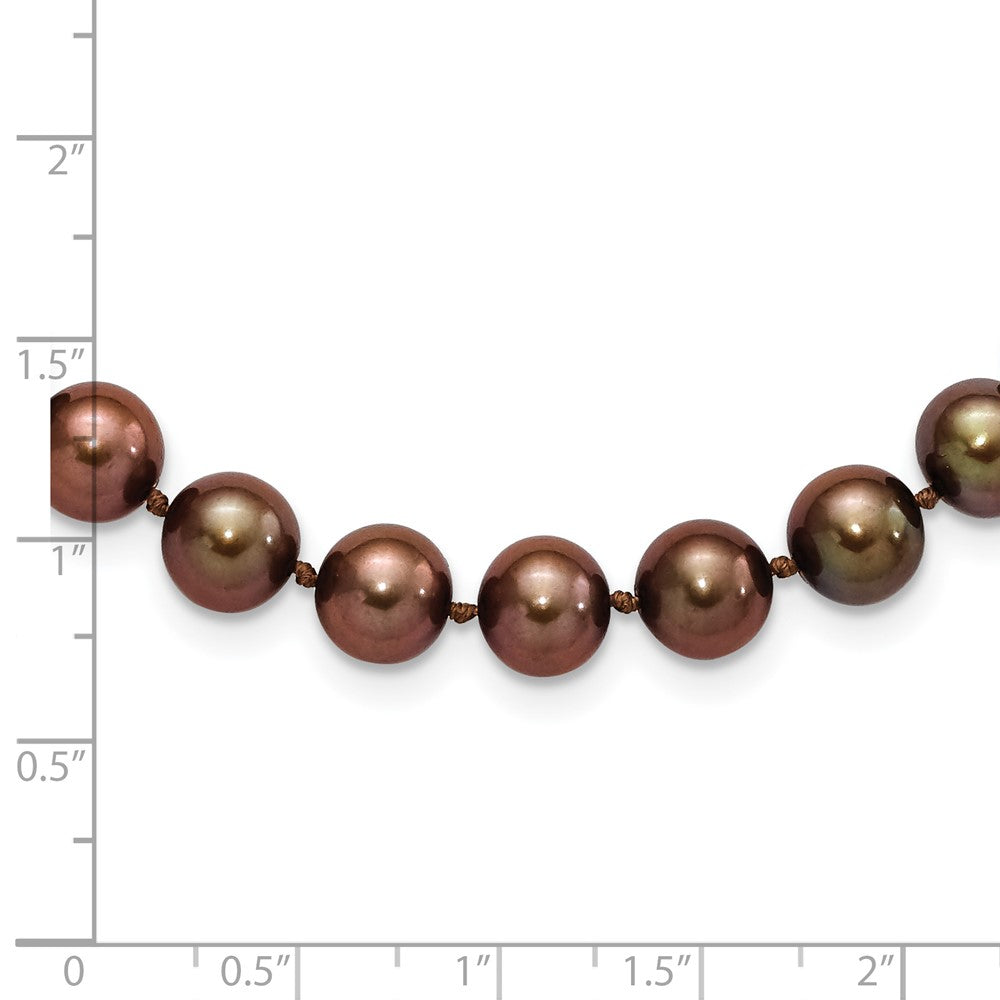 Sterling Silver Rhodium-plated 8-9mm Brown Near-Round Freshwater Cultured Pearl 20 inch Necklace