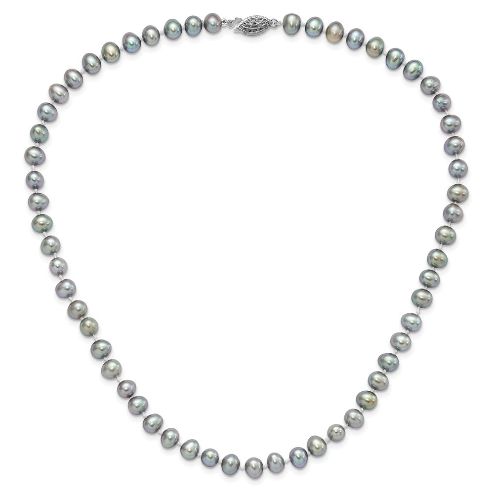 Sterling Silver Rhodium-plated 6-7mm Grey Near-Round Freshwater Cultured Pearl 20 inch Necklace