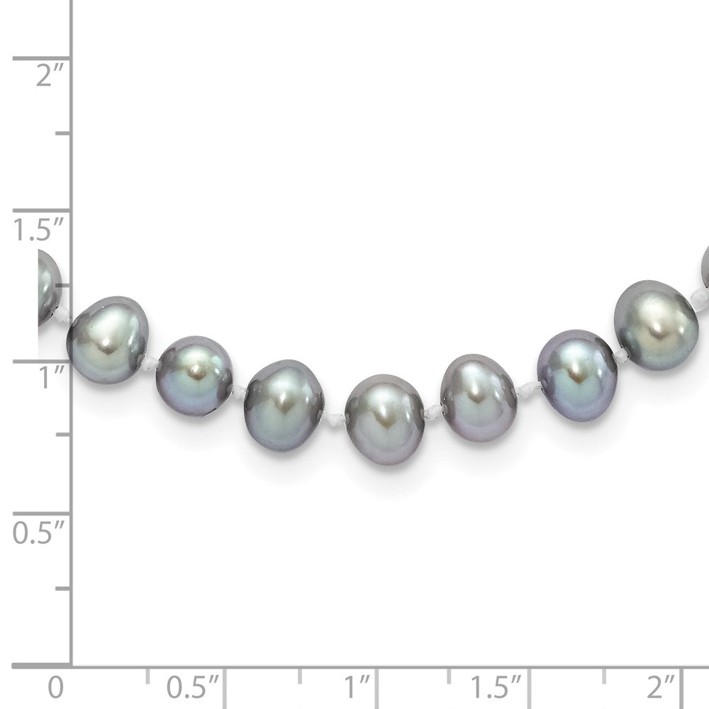 Sterling Silver Rhodium-plated 6-7mm Grey Near-Round Freshwater Cultured Pearl 16 inch Necklace