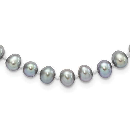 Sterling Silver Rhodium-plated 6-7mm Grey Near-Round Freshwater Cultured Pearl 18 inch Necklace