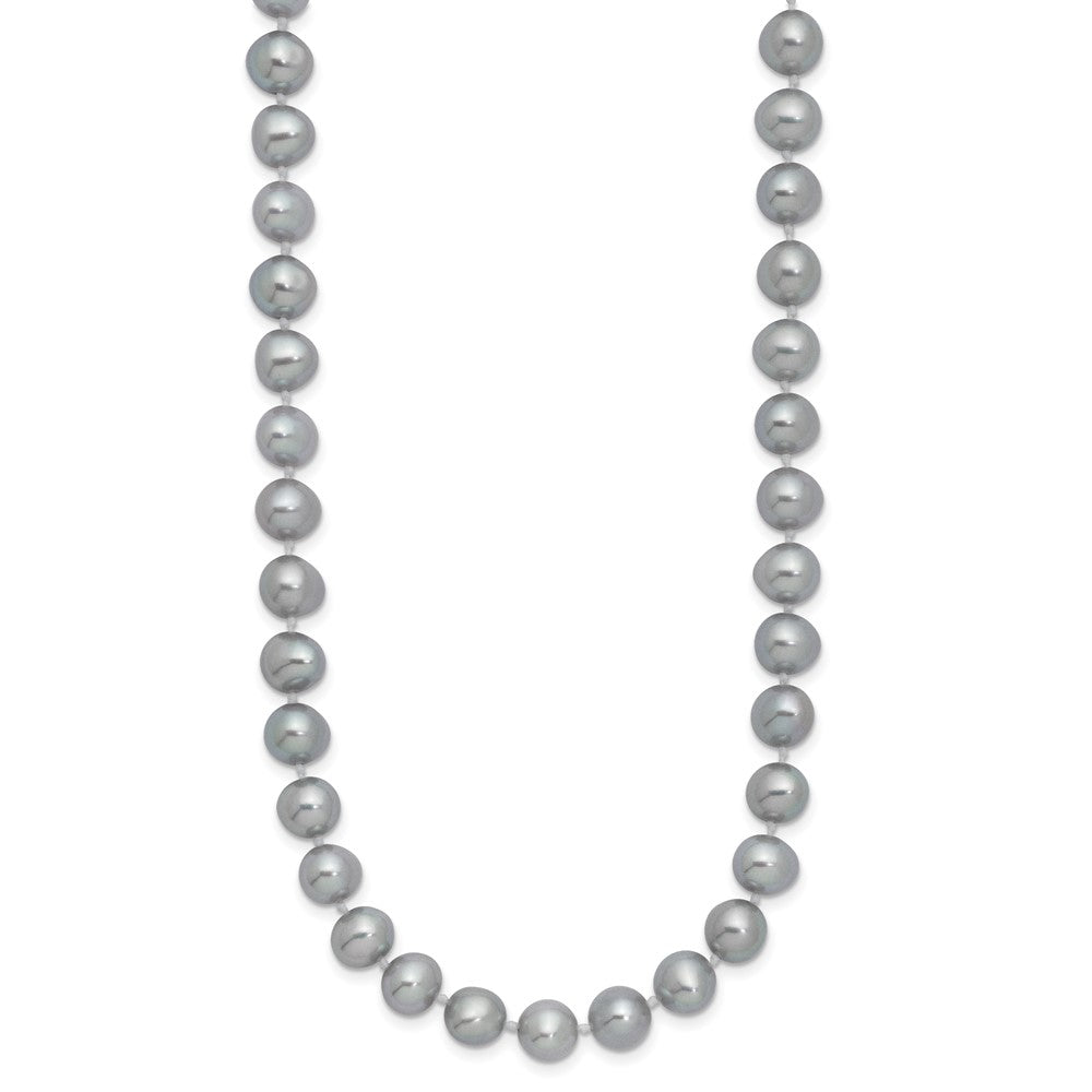 Sterling Silver Rhodium-plated 7-8mm Grey Near-Round Freshwater Cultured Pearl 20 inch Necklace