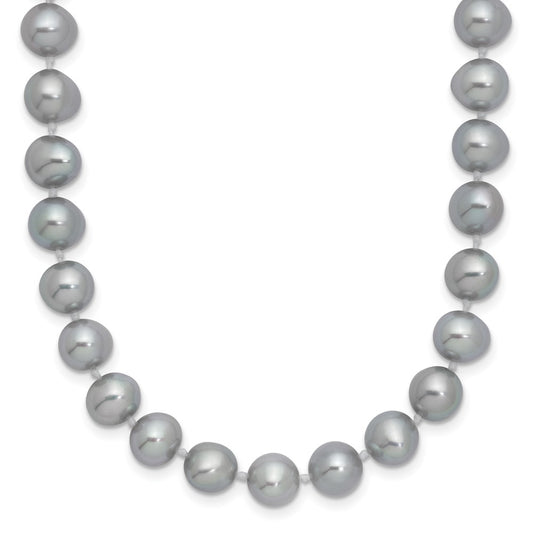Sterling Silver Rhodium-plated 7-8mm Grey Near-Round Freshwater Cultured Pearl 20 inch Necklace