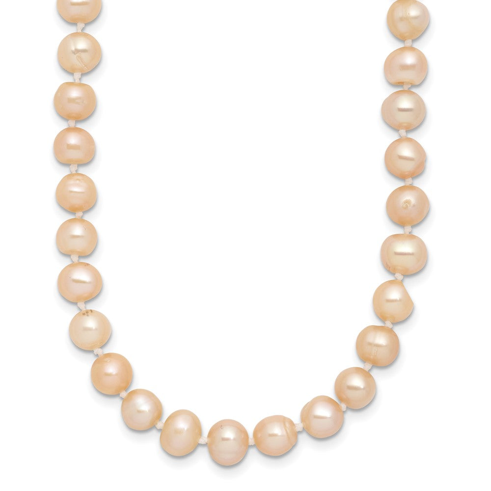 Sterling Silver Rhodium-plated 6-7mm Pink Near-Round Freshwater Cultured Pearl 18 inch Necklace