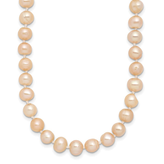 Sterling Silver Rhodium-plated 6-7mm Pink Near-Round Freshwater Cultured Pearl 18 inch Necklace