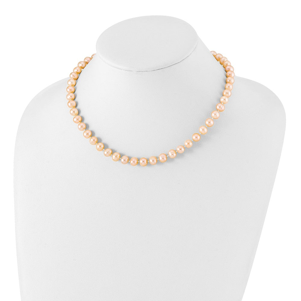 Sterling Silver Rhodium-plated 7-8mm Pink Near-Round Freshwater Cultured Pearl 18 inch Necklace