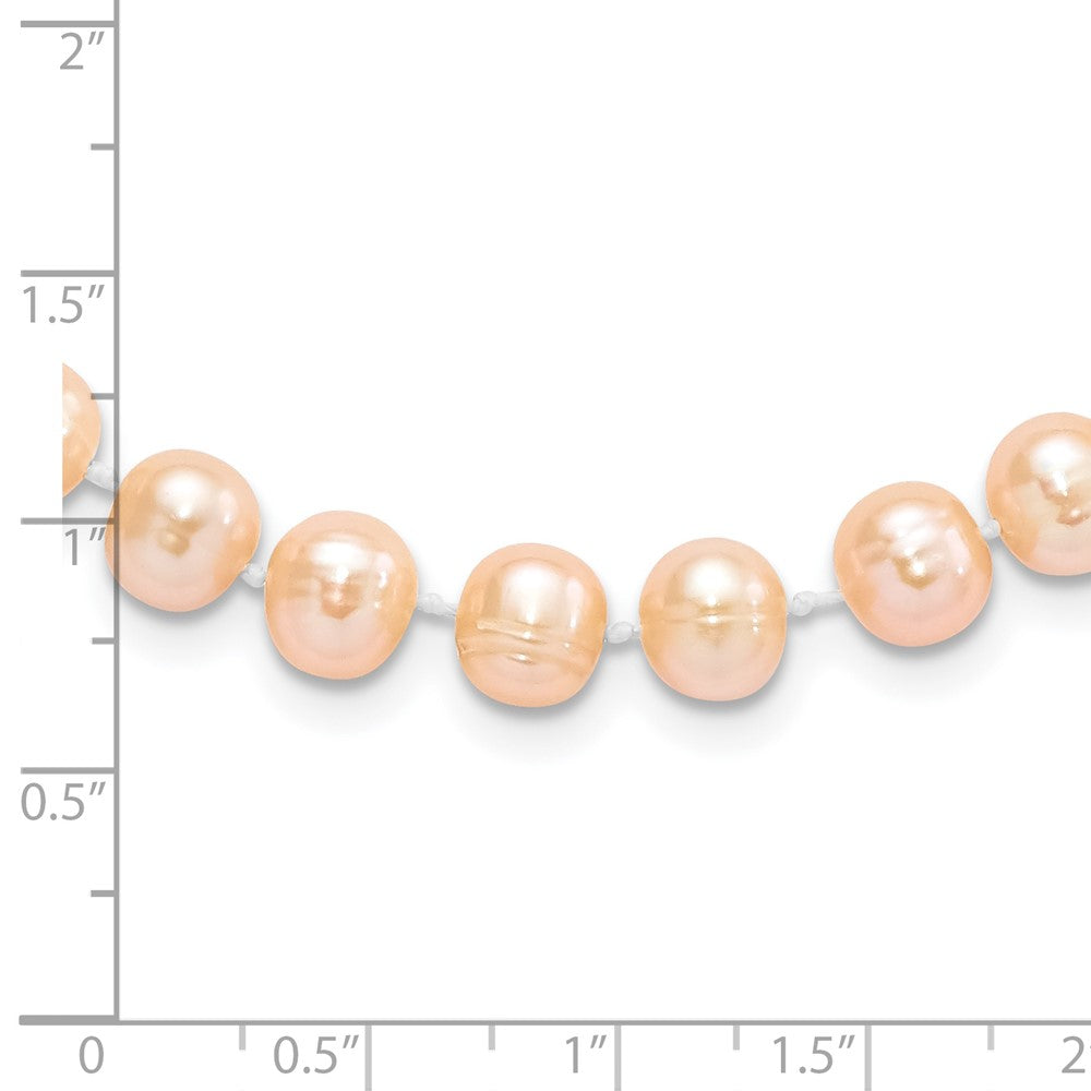 Sterling Silver Rhodium-plated 7-8mm Pink Near-Round Freshwater Cultured Pearl 18 inch Necklace