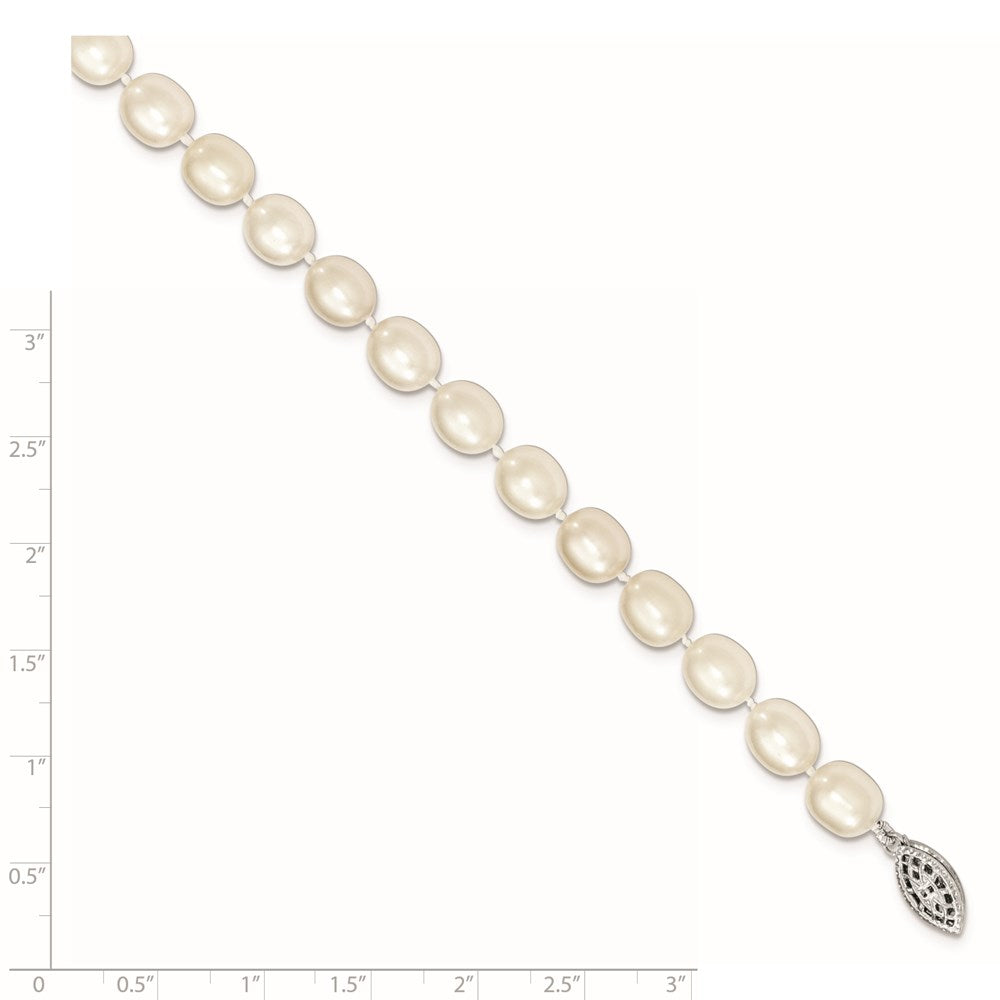Sterling Silver Rhodium-plated 7-8mm White Rice Freshwater Cultured Pearl18 inch Necklace