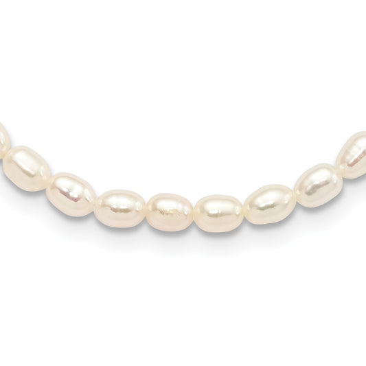 Sterling Silver Rhodium-plate 4-5mm White Rice Freshwater Cultured Pearl Children's 13 inch Necklace