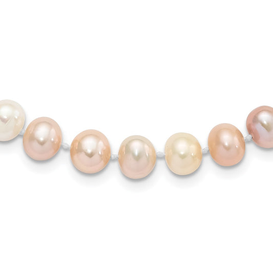 Sterling Silver Rhodium-plated 8-9mm Multi-color Near-Round Freshwater Cultured Pearl 20 inch Necklace