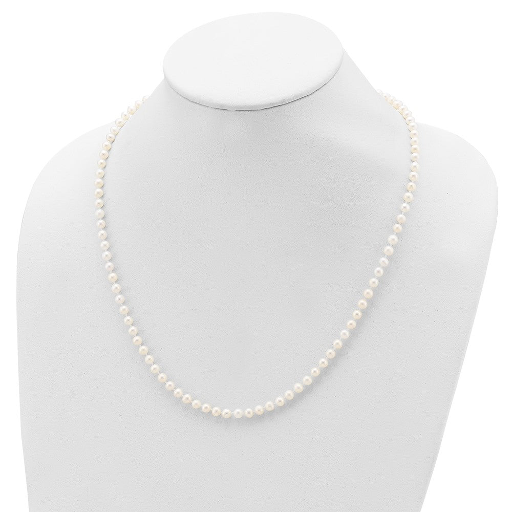 Sterling Silver Rhodium-plated 4-5mm White Near-Round Freshwater Cultured Pearl 24 inch Necklace