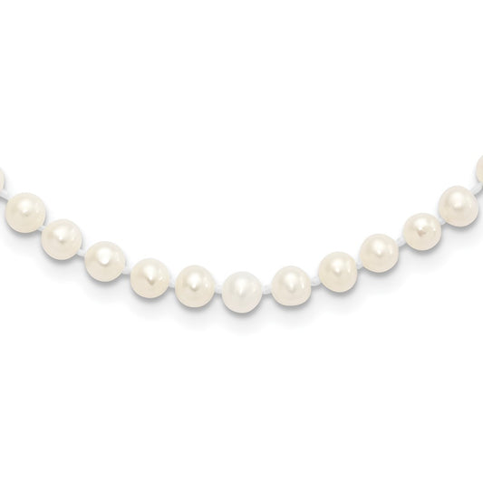 Sterling Silver Rhodium-plated 4-5mm White Near-Round Freshwater Cultured Pearl 24 inch Necklace