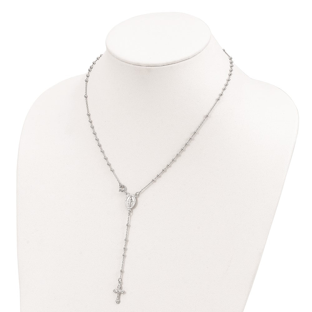 Sterling Silver 18 Rhodium Plated Polished Beaded Rosary