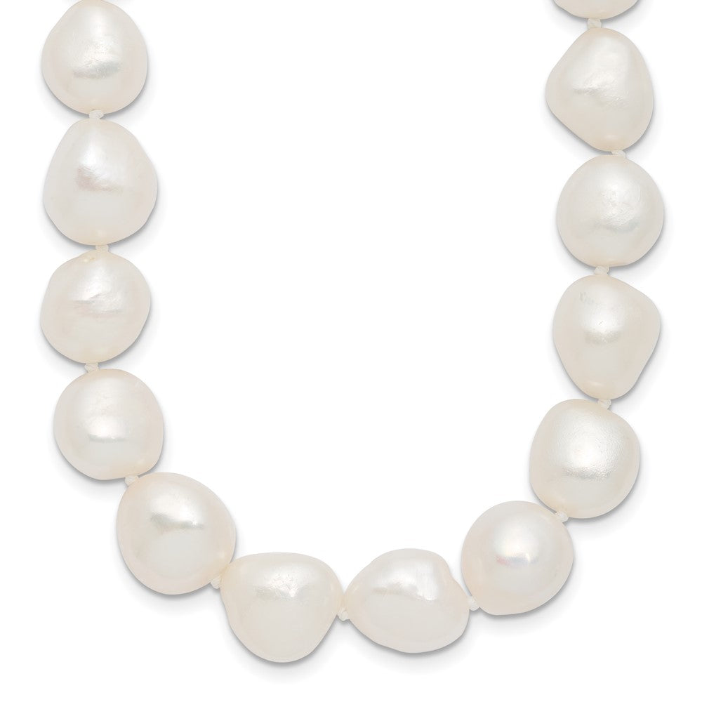 Sterling Silver Rhodium-plated 11-12mm White Baroque Freshwater Cultured Pearl 18 inch Necklace