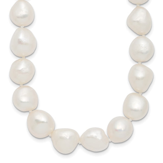 Sterling Silver Rhodium-plated 11-12mm White Baroque Freshwater Cultured Pearl 18 inch Necklace