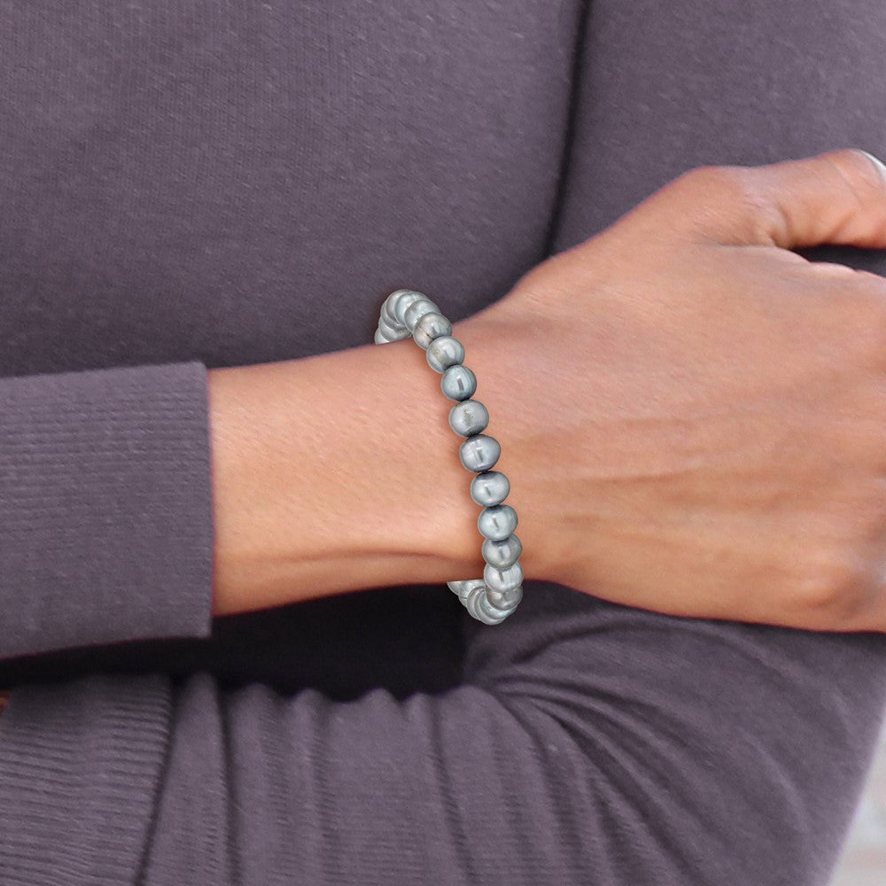 6-7mm Grey Freshwater Cultured Pearl Stretch Bracelet